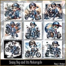 Young Boy and his Motorcycle - Illustrations for Cards