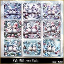 Cute Little Snow Birds - Illustrations for Cards