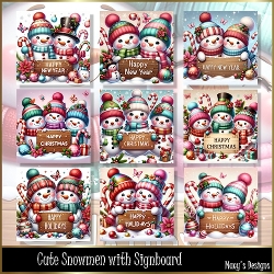 Cute Snowmen with Signboard - Illustrations for Cards