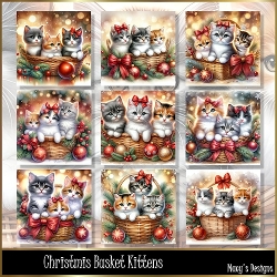 Christmas Basket Kittens - Illustrations for Cards