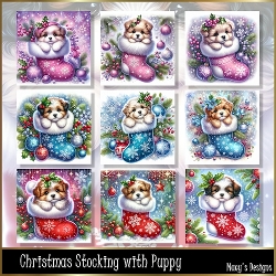 Christmas Stocking with Puppy - Illustrations for Cards & Designers