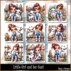 Little Girl and her Goat - Illustrations for Cards, Mini kits & Designers