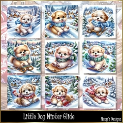 Little Dog Winter Glide 1 - Illustrations for Cards, Mini kits & Designers