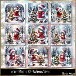 Decoration a Christmas Tree - Illustrations for Cards, Mini kits & Designers
