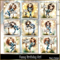 Funny Birthday Girl - Illustrations for Cards, Mini kits & Designers