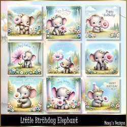Little Birthday Elephant - Illustrations for Cards, Mini kits & Designers