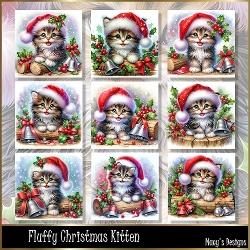 Fluffy Christmas Kitten - Illustrations for Cards, Mini kits & Designers