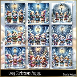 Cozy Christmas Puppys - Illustrations for Cards, Mini kits & Designers