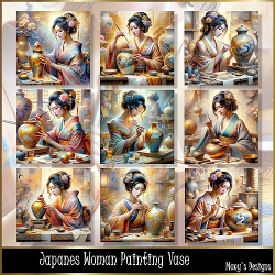 Image of cup1394982_124264 - Japanese Woman Painting Vase - Illustrations for Cards, Mini kits & Designers