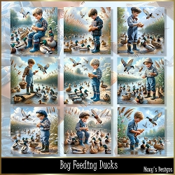 Boy Feeding Ducks - Illustrations for Cards, Mini kits & Designers