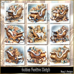 Golden Festive Sleigh - Illustrations for Cards, Mini kits & Designers