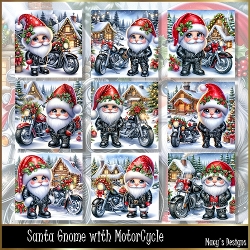 Santa Gnome with MotorCycle - Illustrations for Cards, Mini kits & Designers