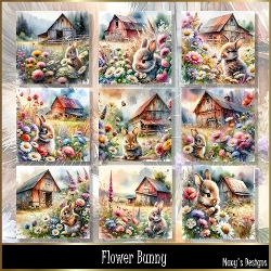 Flower Bunny - Illustrations for Cards, Mini kits & Designers
