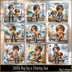 Little Boy by a Stormy Sea - Illustrations for Cards, Mini kits & Designers