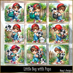 Little Boy with Pups - Illustrations for Cards, Mini kits & Designers