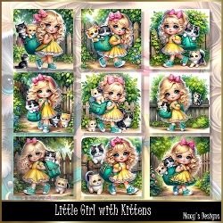 Little Girl with Kittens - Illustrations for Cards, Mini kits & Designers