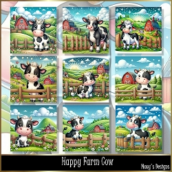 Happy Farm Cow - Illustrations for Cards, Mini kits & Designers