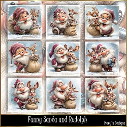 Funny Santa and Rudolph - Illustrations for Cards, Mini kits & Designers
