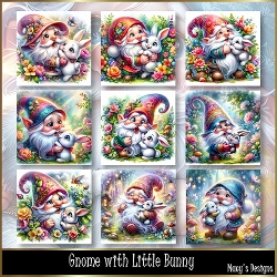 Gnome with Little Bunny - Illustrations for Cards, Mini kits & Designers