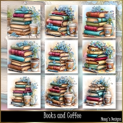 Books and Coffee - Illustrations for Cards, Mini kits & Designers