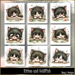 Kitten and GoldFish - Illustrations for Cards, Mini kits & Designers