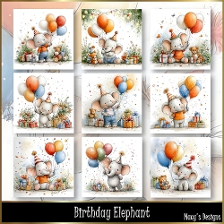Birthday Elephant - Illustrations for Cards, Mini kits & Designers