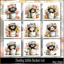 Shabby Little Bucket Cat - Illustrations for Cards, Mini kits & Designers
