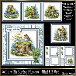 Robin with Spring Flowers - Mini Kit 6x6