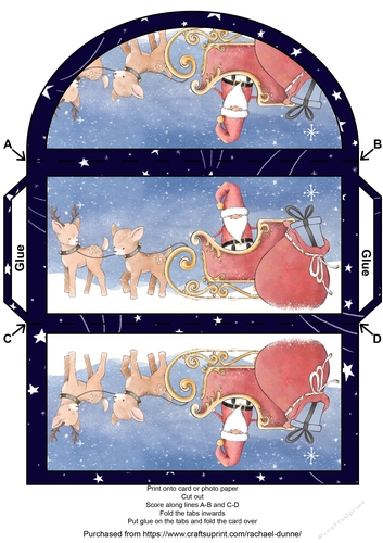 Santa and his reindeer with starry sky border