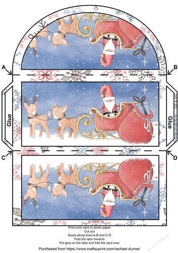 Santa and his reindeer with hand-drawn snowflake border