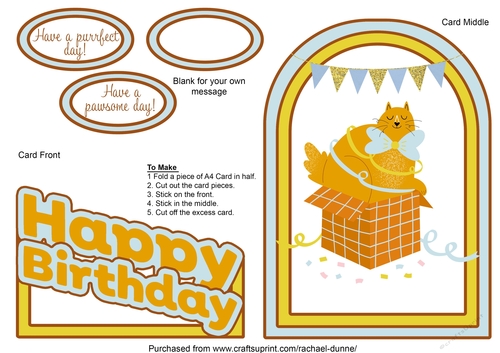 Happy Birthday Ginger Box Cat Blue Green