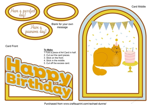 Happy Birthday Ginger Cake Cat Blue Green