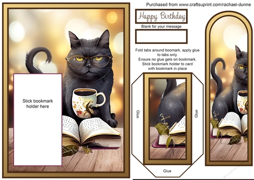 Birthday Book Loving Cat Bookmark Card