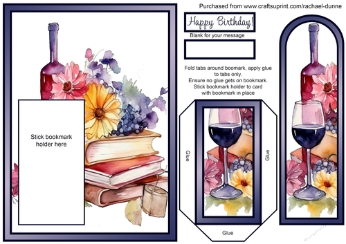 Birthday Wine and Books Bookmark Card