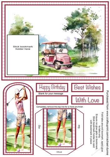 Golf Lady Pink Bookmark Card