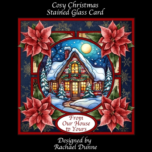 Cosy Christmas House Stained Glass Card