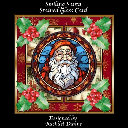 Smiling Santa Stained Glass Card