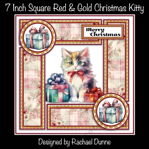 7 Inch Red and Gold Christmas Kitty