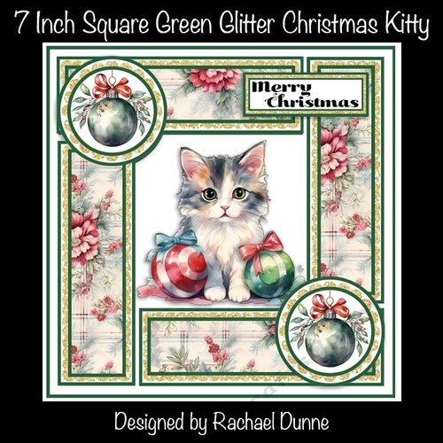7 Inch Green Glitter Christmas Kitty