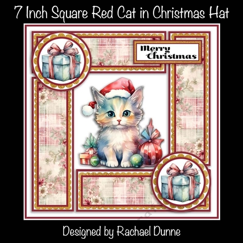 7 Inch Red Cat with Christmas Hat