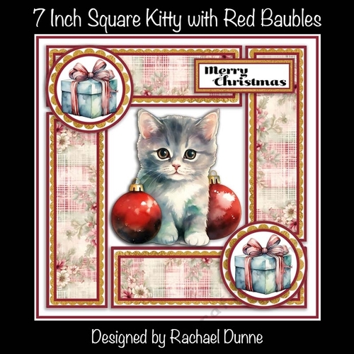 7 in Square Kitty with Red Baubles