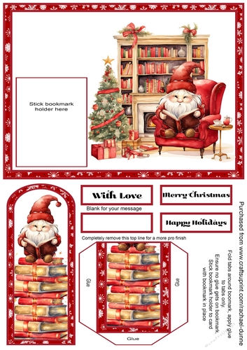 Roundfaced Santa in an Armchair Bookmark Card