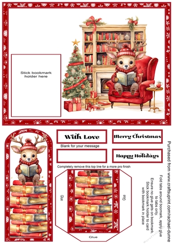 Reindeer Reading in an Armchair Bookmark Card