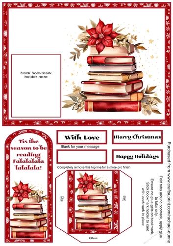 Christmas Poinsettia & Stack of Books Bookmark Card