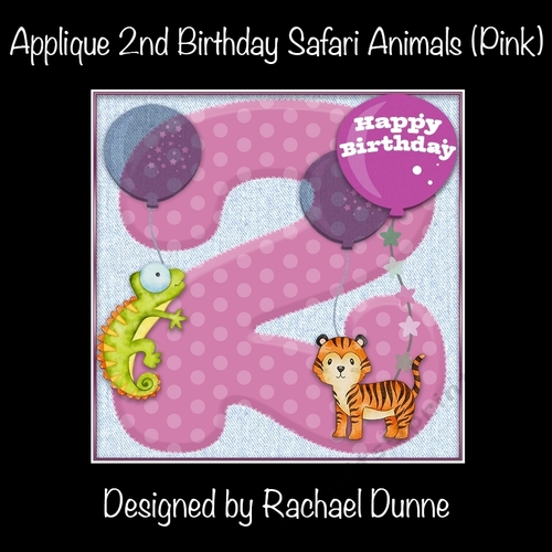 Applique 2nd Birthday Safari Animals (Pink)