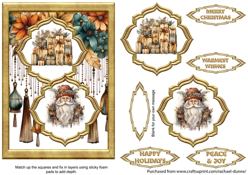 Boho Santa with Gifts Two Fancy Squares