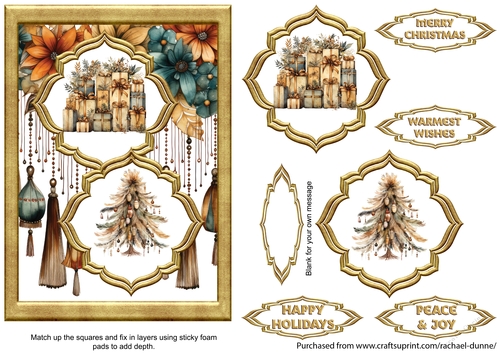 Boho Christmas Tree with Gifts Two Fancy Squares