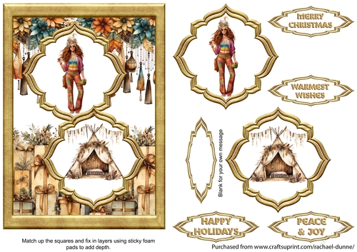 Christmas Boho Girl Two Fancy Squares