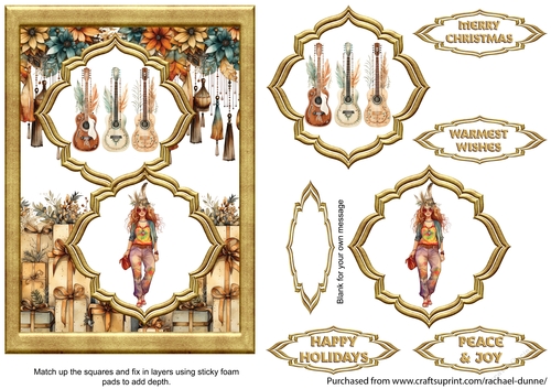 Boho Christmas Guitar Girl Two Fancy Squares