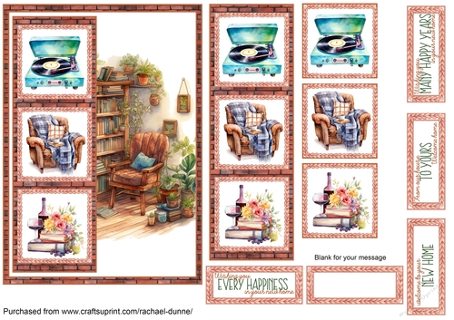 Cosy New Home Wine and Books Simple Squares 5 x 7